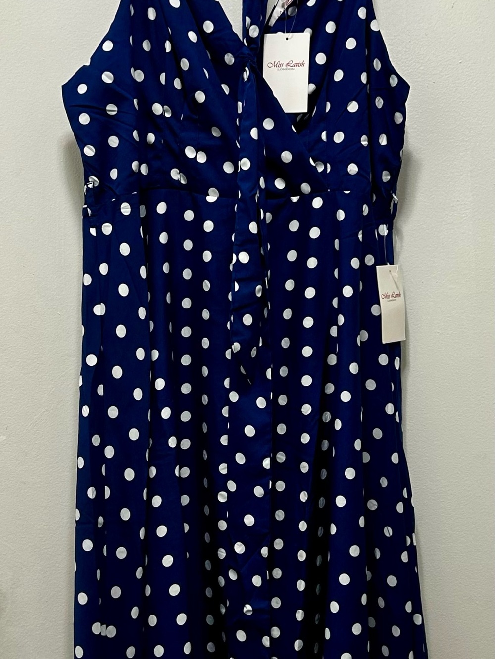 Lavish Navy and White Polka Dot Dress